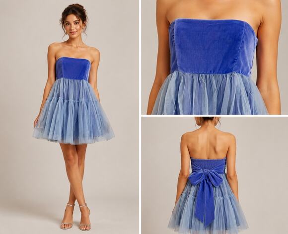 Free people Dresses & Skirts - Free People Blue Velvet Tulle Strapless Mini Dress Women’s XS NWT Party